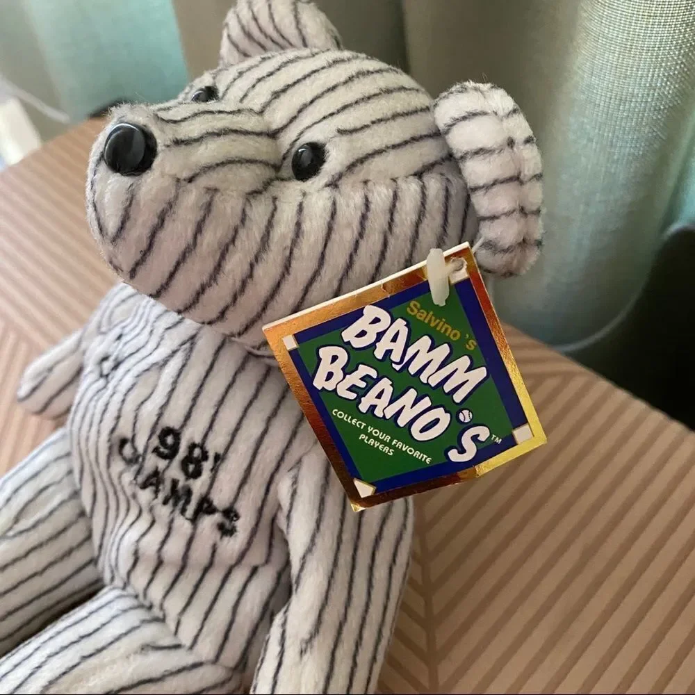 Bamm Beano's Stuffed Bears 24 Martinez & 33 Wells with Tags 1998 Striped White